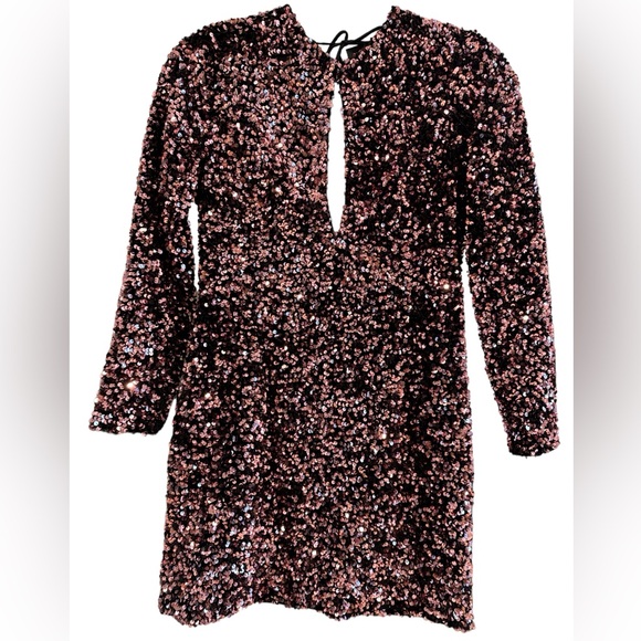 ZARA PINK VELVET WITH SEQUINS MINI DRESS - Picture 1 of 8
